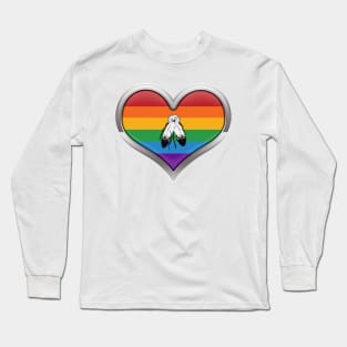 Large Two-Spirited Pride Flag Colored Heart with Chrome Frame Long Sleeve T-Shirt